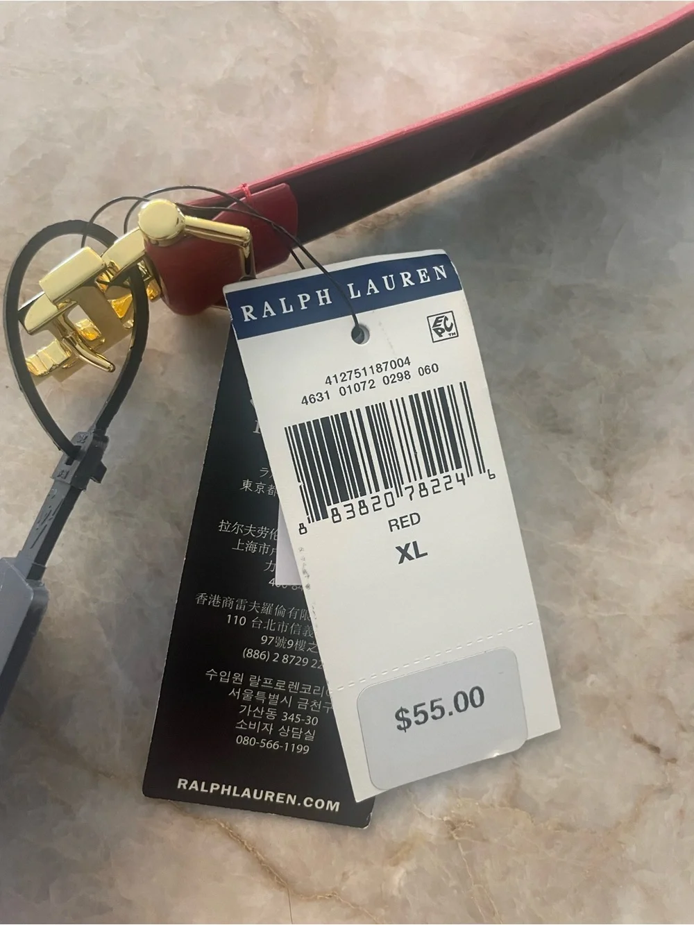 Ralph Lauren Red Leather Key & Card Holder with Gold RLL Charm